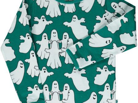 Småfolk Petroleum Green Long Sleeve Blouse With Ghosts Supply