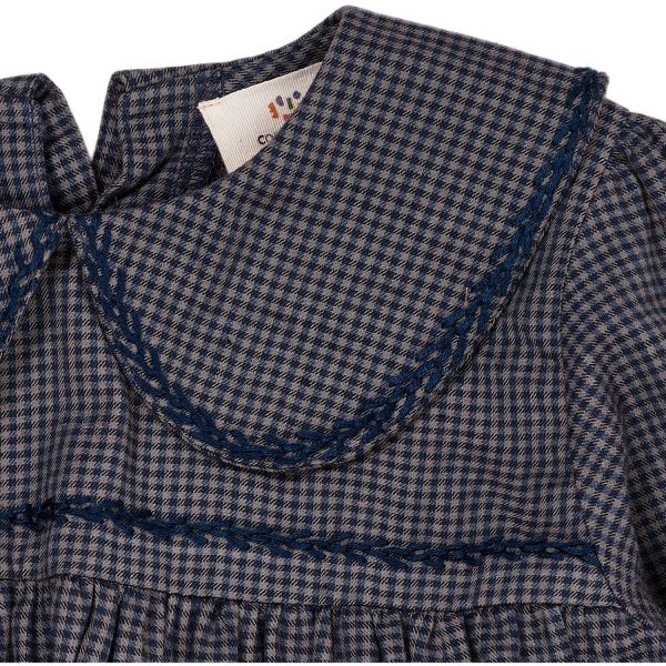 Copenhagen Colors Navy Check Combi Check Blouse W. Collar Discount