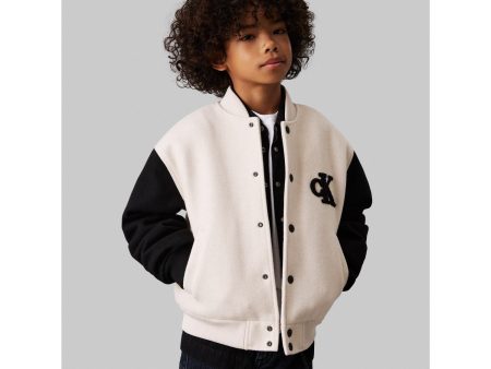 Calvin Klein Oatmeal Heather Heather Varsity Jacket For Discount