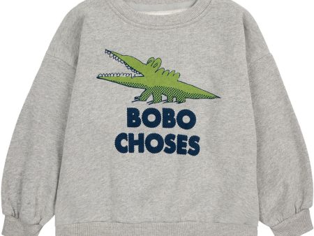 Bobo Choses Light Heather Grey Talking Crocodile Crewneck For Sale